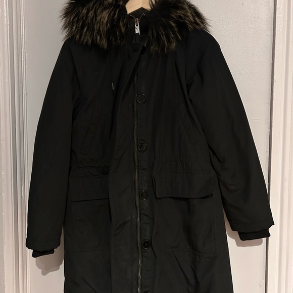 GAP Black Winter Jacket with Faux Fur Trim - Picture 1 of 7